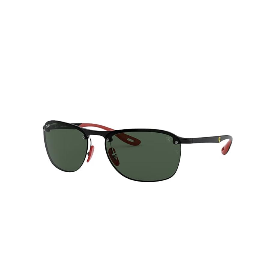 Ray-Ban RB4302M SCUDERIA FERRARI COLLECTION zonnebril Zwart montuur Groen glazen 62-16 Zwart