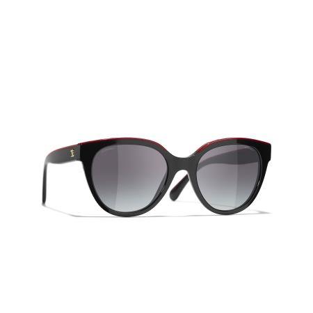 Chanel Vrouwelijk Sunglass Square Sunglasses CH5414 - Framekleur: Zwart, Lenskleur: Grijs