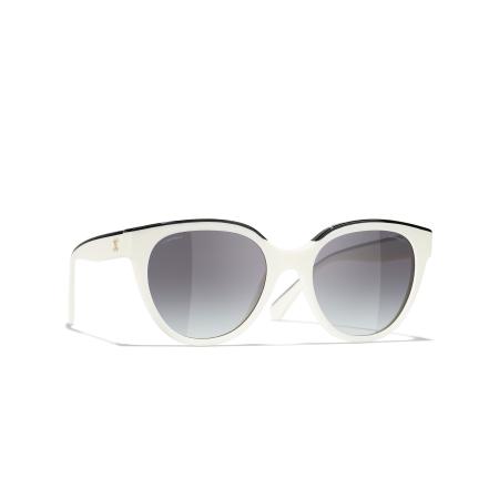Chanel Vrouwelijk Sunglass Square Sunglasses CH5414 - Framekleur: Wit, Lenskleur: Grijs
