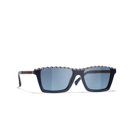 Chanel Vrouwelijk Sunglass Rectangle Sunglasses CH5548Q - Framekleur: Blauw Vendome, Lenskleur: Blauw