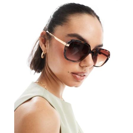 New Look Zonnebril met vierkant gouden detail in bruin