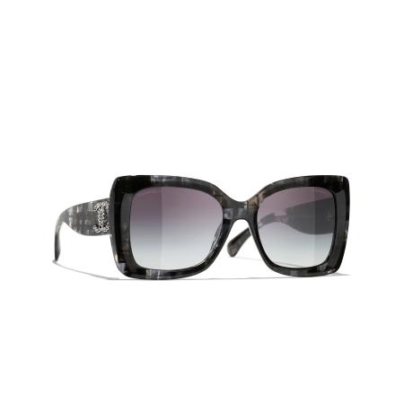 Chanel Vrouwelijk Sunglass Square Sunglasses CH5555 - Framekleur: Nieuwe exclusieve zwarte tweed, Lenskleur: Grijs