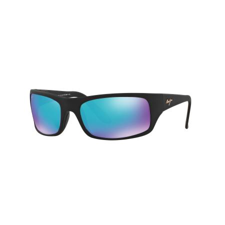 Maui Jim Unisex Sunglass Peahi - Framekleur: Black Matte Rubber, Lenskleur: Blue Hawaii Mirror Polarized