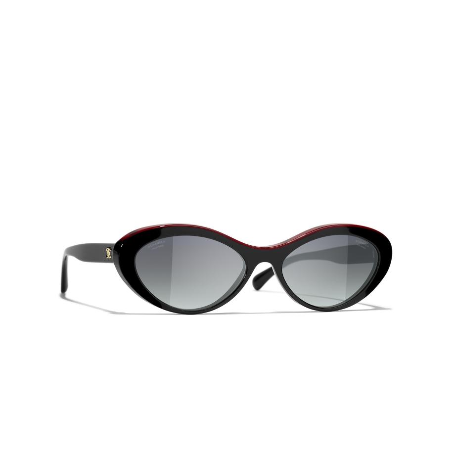 Chanel Vrouwelijk Sunglass Oval Sunglasses CH5416 - Framekleur: Zwart, Lenskleur: Grijs Grijs