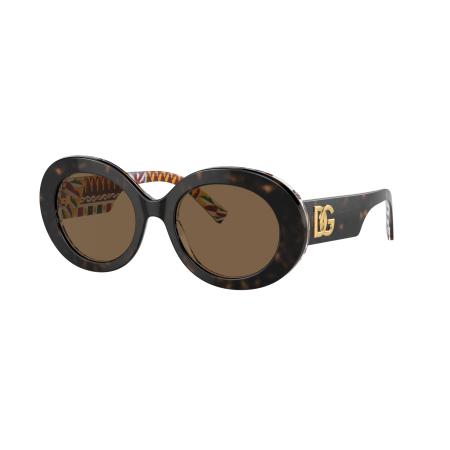 Dolce&Gabbana Vrouwelijk Sunglass DG4448 - Framekleur: Havana op wit barrow, Lenskleur: Donkerbruin