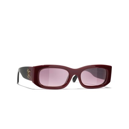 Chanel Vrouwelijk Sunglass Rectangle Sunglasses CH5525 - Framekleur: Bordeaux & zwart, Lenskleur: Bordeaux