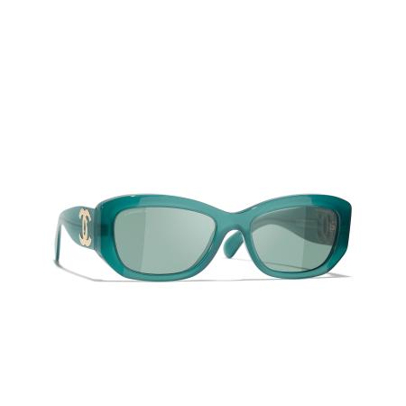 Chanel Vrouwelijk Sunglass Rectangle Sunglasses CH5493 - Framekleur: Exclusief melkachtig groen, Lenskleur: Groen