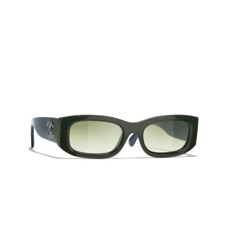Chanel Vrouwelijk Sunglass Rectangle Sunglasses CH5525 - Framekleur: Blauwgroen en blauw, Lenskleur: Groen