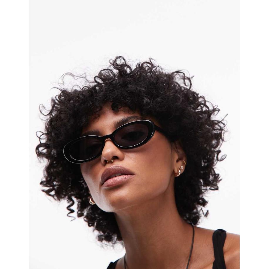 Topshop Premium Malta Ronde acetaat zonnebril in zwart Zwart