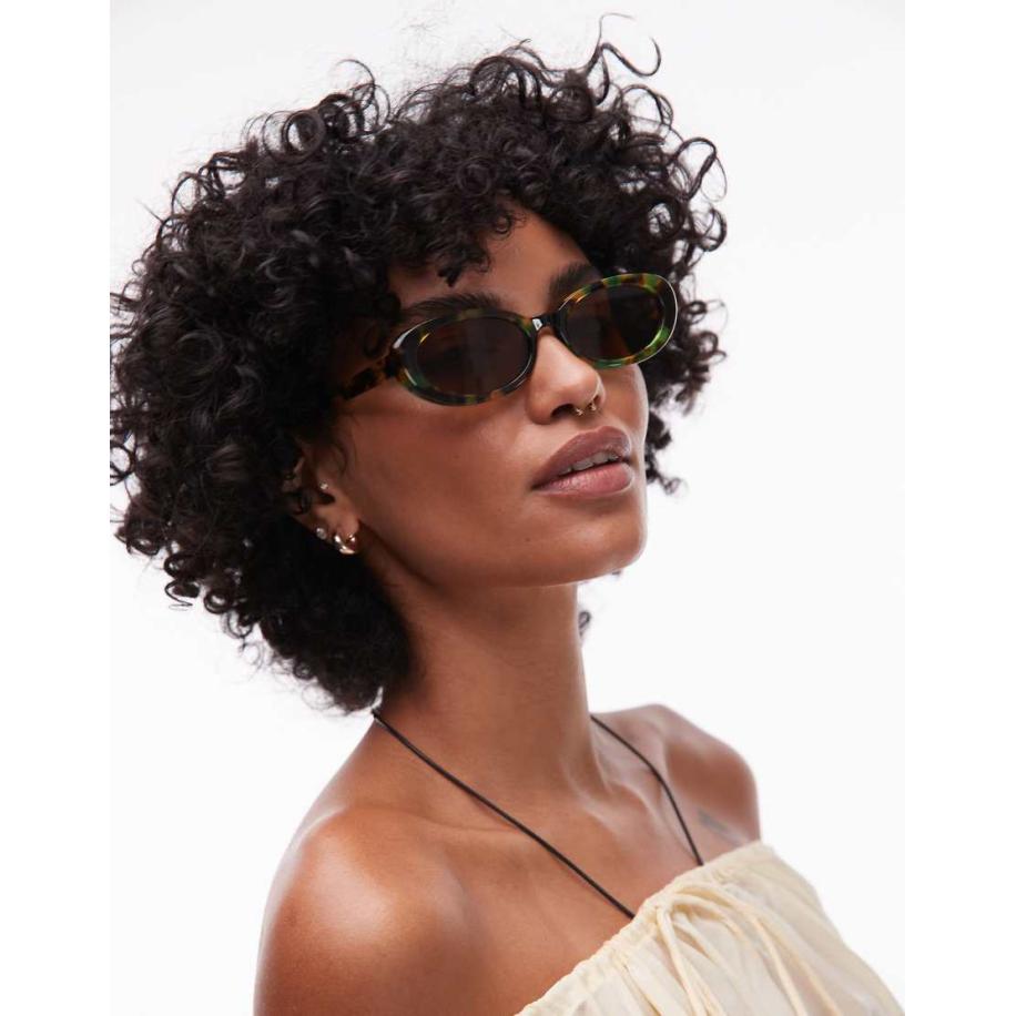 Topshop Premium Malta Ronde acetaat zonnebril in groen Groen