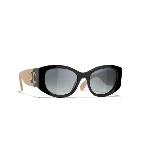 Chanel Vrouwelijk Sunglass Oval Sunglasses CH5524 - Framekleur: Zwart, Lenskleur: Grijs