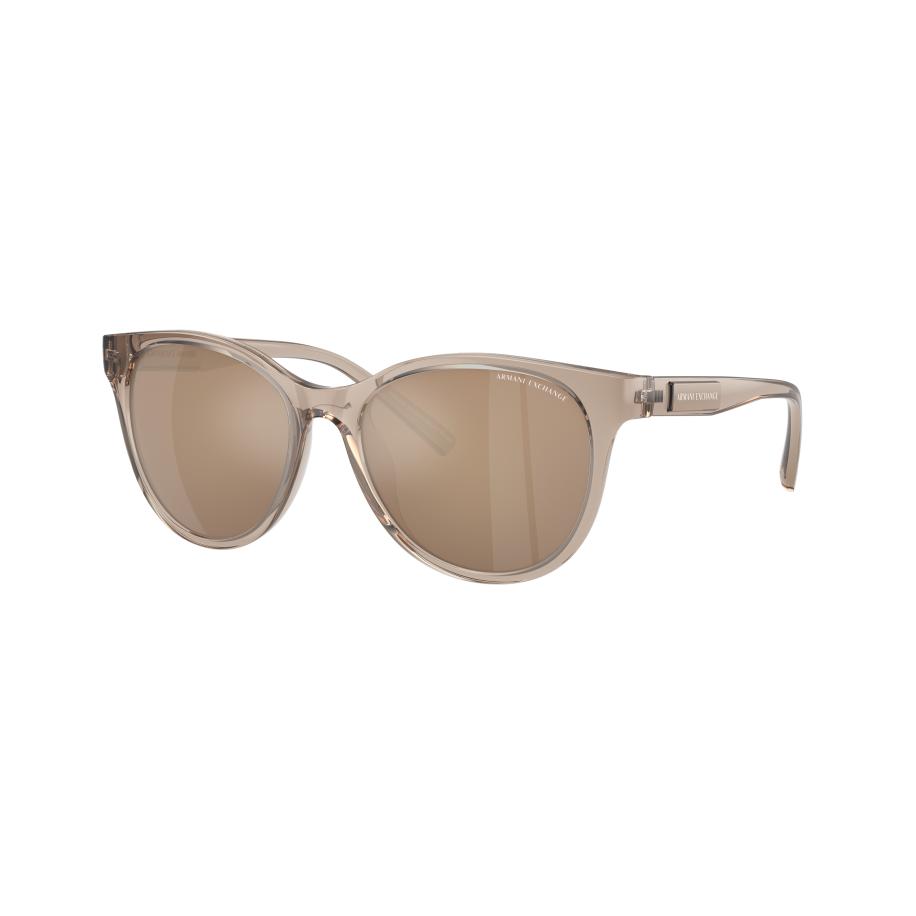 Armani Exchange Vrouwelijk Sunglass AX4144SU - Framekleur: Glanzend Transparant Bruin, Lenskleur: Bruin Gespiegeld Goud Multicolor