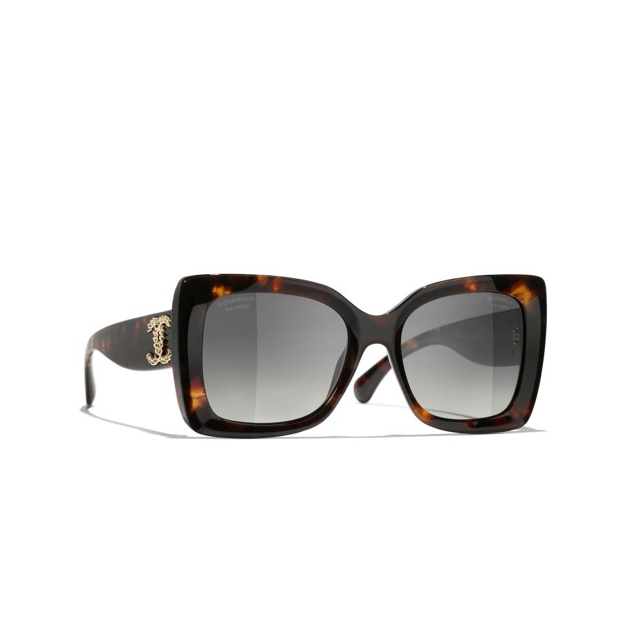 Chanel Vrouwelijk Sunglass Square Sunglasses CH5555 - Framekleur: Nieuwe exclusieve havana tweed, Lenskleur: Grijs Grijs