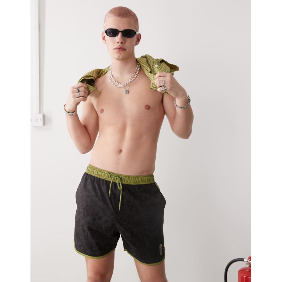 Santa Cruz - Zwembroek met trekkoord in zwart met kaki afwerking Zwart
