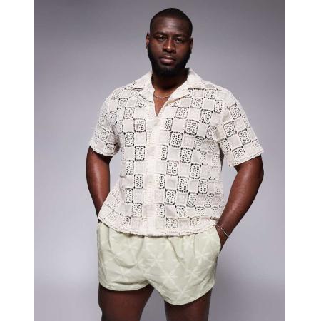 ASOS DESIGN - Superkorte seersucker zwemshort in ton-sur-ton saliegroene bloemenprint