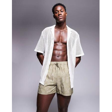 ASOS DESIGN - Korte zwemshort met bloemenprint in groen