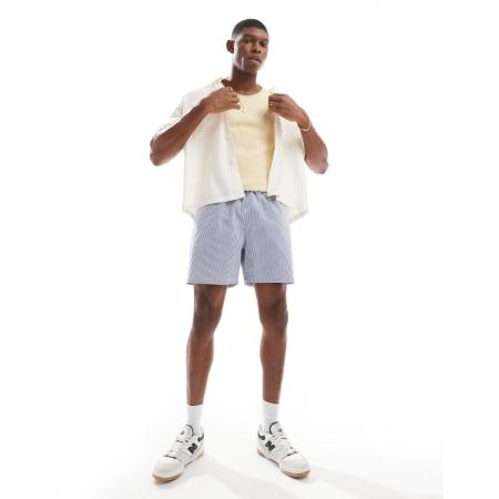 Polo Ralph Lauren - Traveler - Gestreepte seersucker zwemshort met iconisch logo in blauw