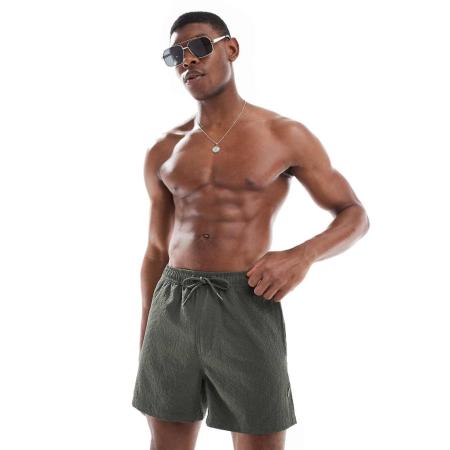 ONLY & SONS - Seersucker zwemshort in donkergroen