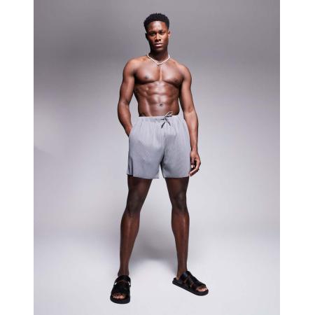 ASOS DESIGN - Halflange zwemshort van plissé in grijs-Bruin
