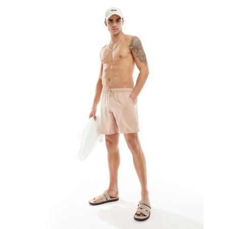 ASOS DESIGN - Halflange zwemshort in beige-Neutraal