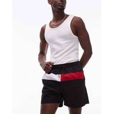 Tommy Hilfiger - Zwemshort met trekkoord en grote vlag in zwart