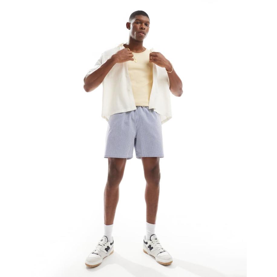 Polo Ralph Lauren - Traveler - Gestreepte seersucker zwemshort met iconisch logo in blauw Blauw