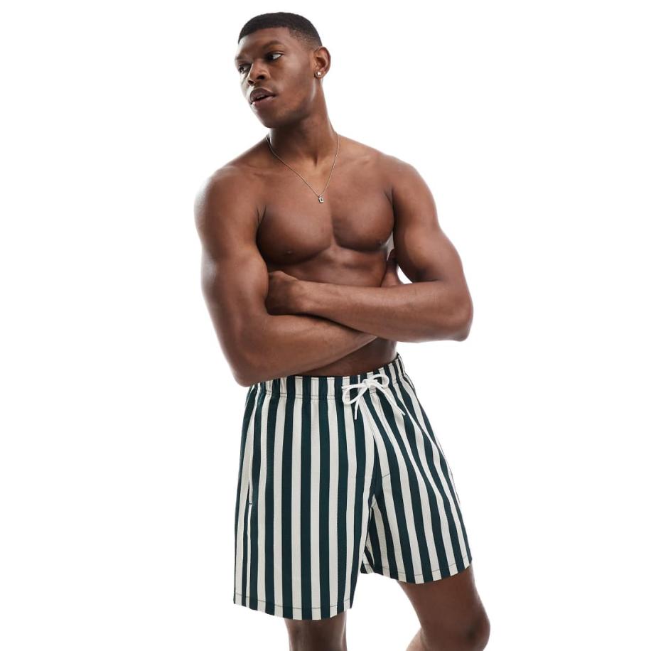 Hollister - Gestreepte zwembroek met logo in groen Groen