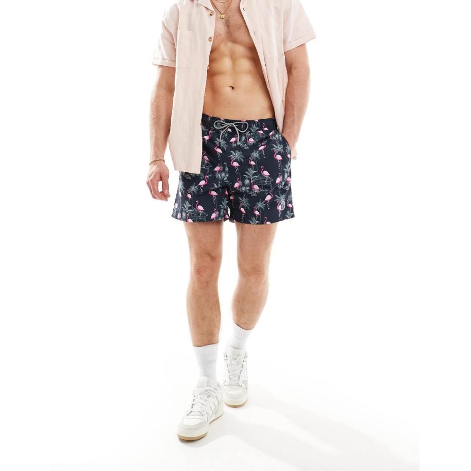 Jack & Jones - Zwemshort met flamingoprint in marineblauw Blauw