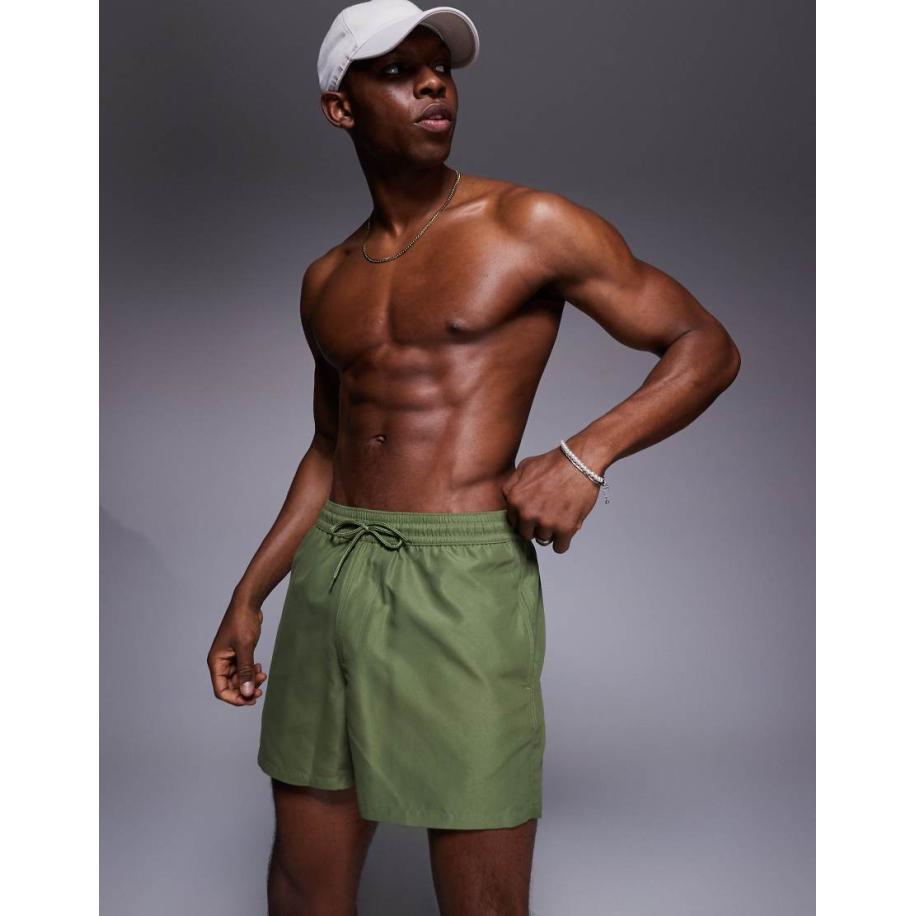 ASOS DESIGN - Korte zwemshort in kaki-Groen Groen