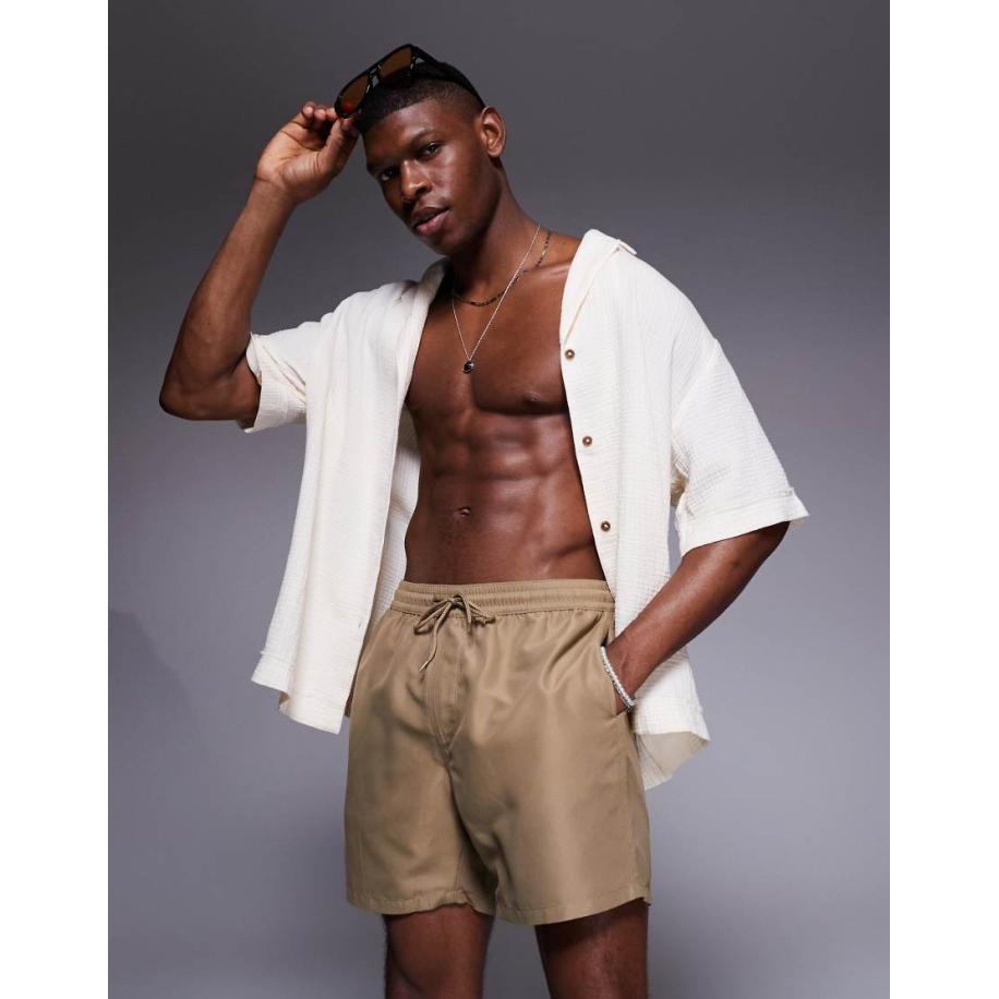 ASOS DESIGN - Halflange zwemshort in donker stone-Neutraal Multicolor