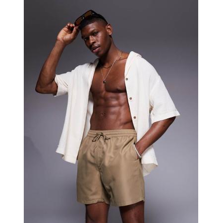ASOS DESIGN - Halflange zwemshort in donker stone-Neutraal