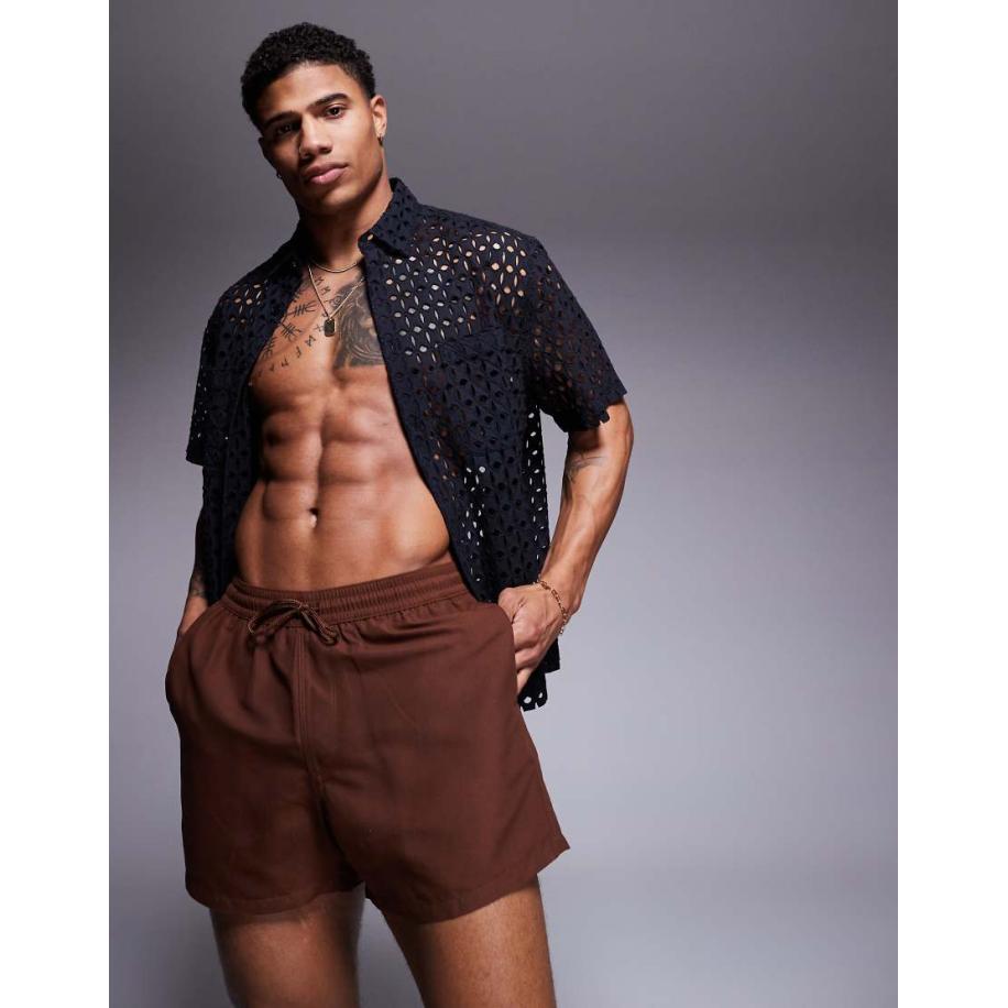 ASOS DESIGN - Korte zwemshort in donkerbruin Bruin