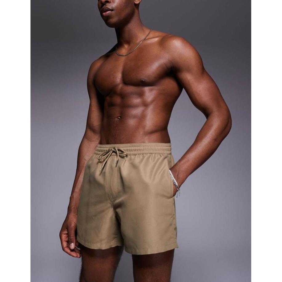 ASOS DESIGN - Korte zwemshort in stone-Neutraal Multicolor