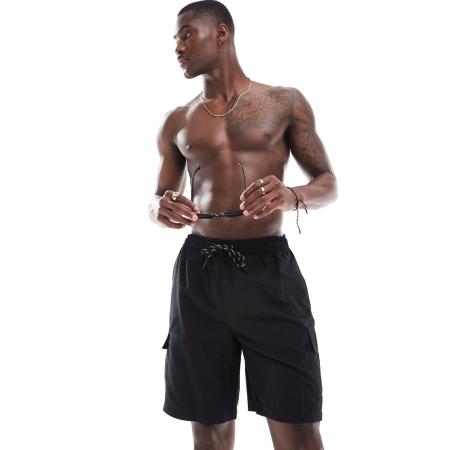 New Look - Zwemshort met cargozakken in zwart