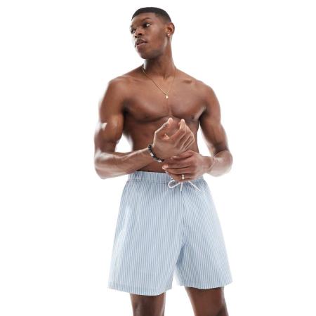 Hollister - 6 korte zwembroek van seersucker in blauw-Veelkleurig