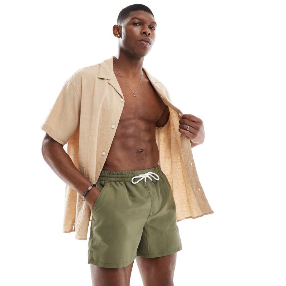 Aray - Zwembroek met geborduurde palmbomen in kaki-Groen Groen