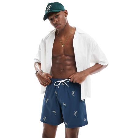 Hollister - 8 board-zwemshort met vissenprint in blauw