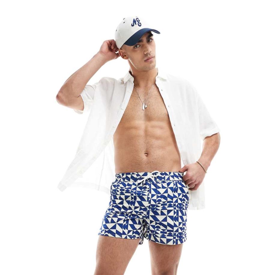 Aray - Zwembroek met abstracte print in marineblauw Blauw