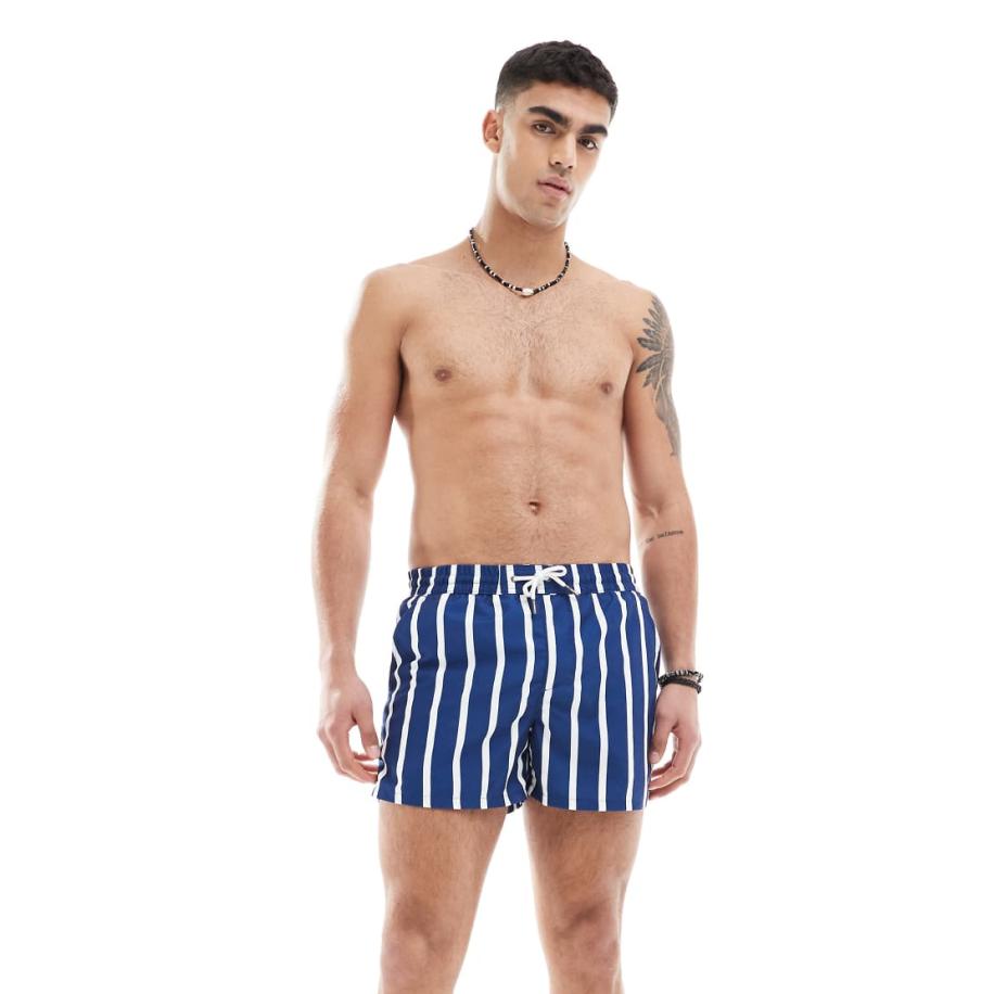 Aray - Zwembroek met strepen in donkerblauw en wit-Marineblauw Blauw