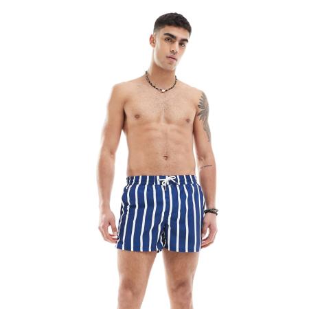 Aray - Zwembroek met strepen in donkerblauw en wit-Marineblauw